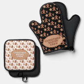 Gingerbread Man, Star & Candy Cane Cookie Pattern 鍋つかみ&鍋敷きセット (正面/裏面)