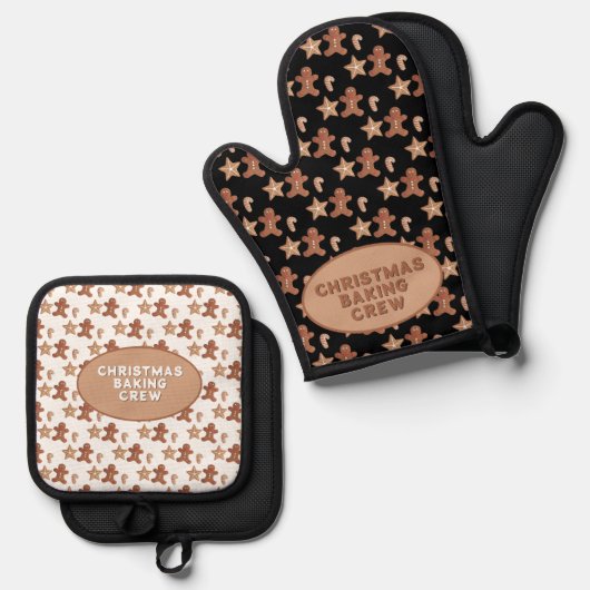 Gingerbread Man, Star & Candy Cane Cookie Pattern 鍋つかみ&鍋敷きセット (正面/裏面)