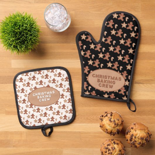 Gingerbread Man, Star & Candy Cane Cookie Pattern 鍋つかみ&鍋敷きセット (トップダウン)