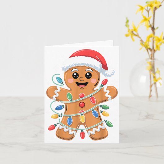 Gingerbread Man Tangled Christmas Lights  カード (黄色い花)