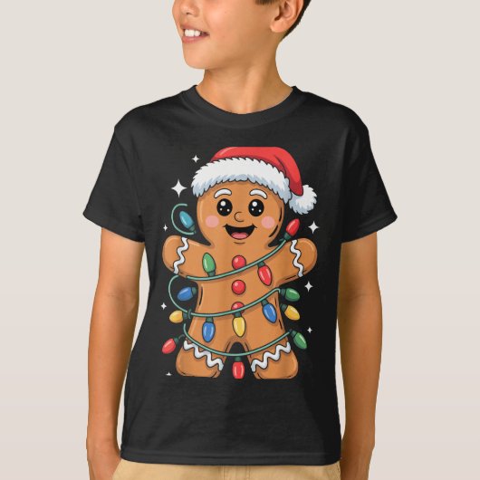 Gingerbread Man Tangled Christmas Lights  Tシャツ (正面)