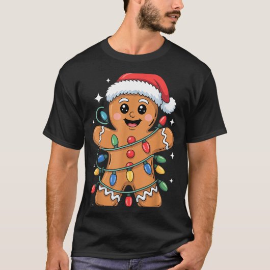 Gingerbread Man Tangled Christmas Lights Tシャツ (正面)