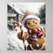 Gingerbread Man with Candy Cane Wall Art ポスター (正面)