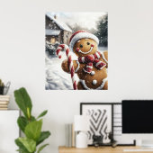 Gingerbread Man with Candy Cane Wall Art ポスター (ホームオフィス)