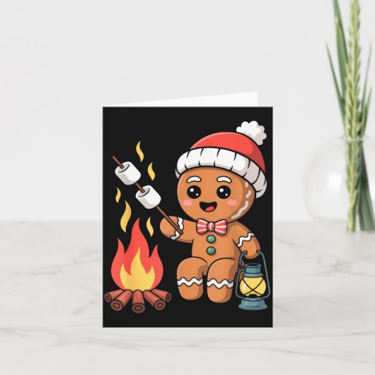 Gingerbread Marshmallow Roaster Camng Christmas カード (正面)