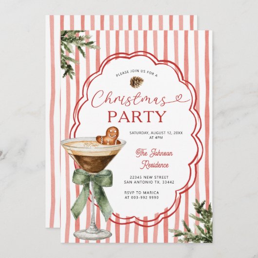 Gingerbread martini Stripe & Holiday Christmas  招待状 (正面/裏面)