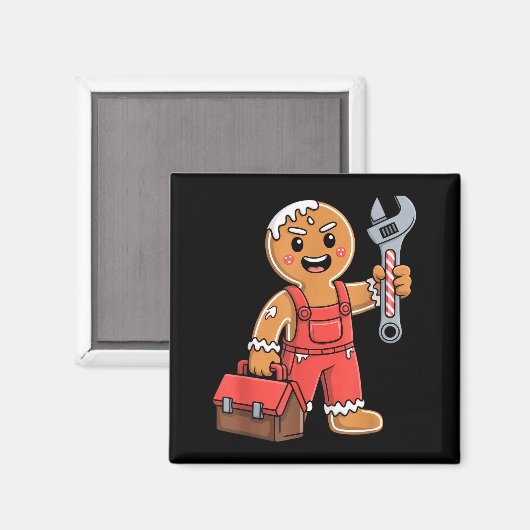 Gingerbread Mechanic Handyman Fixer Worker Christm マグネット (正面/裏面)