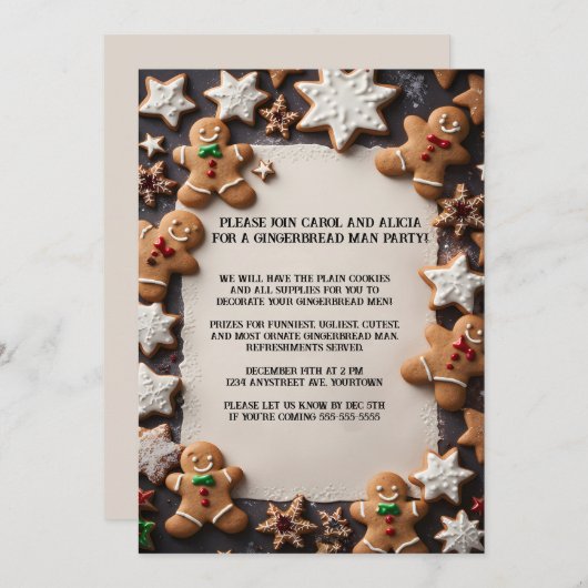 Gingerbread Men Christmas Party 招待状 (正面/裏面)