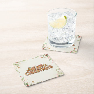 Gingerbread “Merry Christmas” Holiday Coasters スクエアペーパーコースター