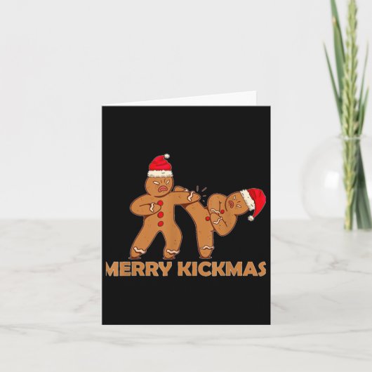 Gingerbread Merry Kickmas Funny Karate Santa Famil カード (正面)