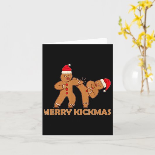 Gingerbread Merry Kickmas Funny Karate Santa Famil カード (黄色い花)