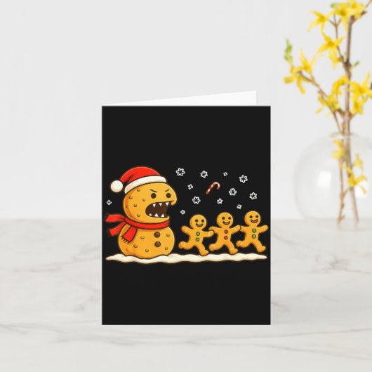 Gingerbread Monster Chase Funny Christmas Cookie X カード (黄色い花)