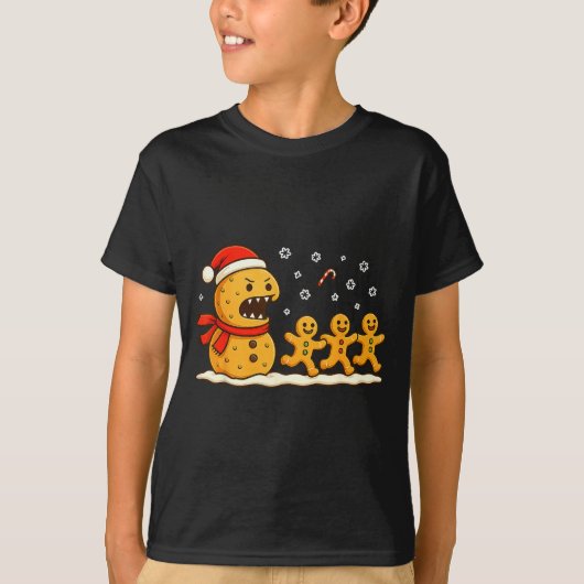 Gingerbread Monster Chase Funny Christmas Cookie X Tシャツ (正面)