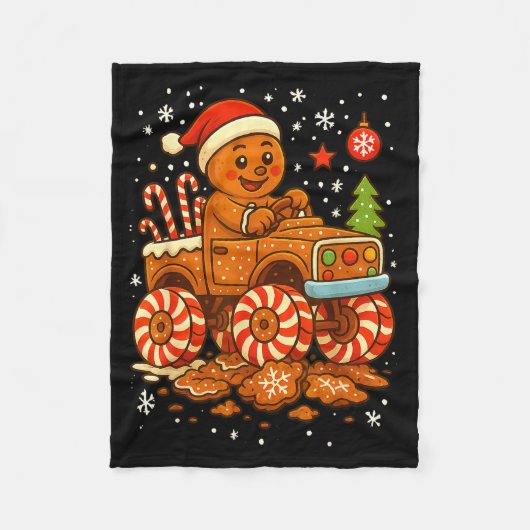 Gingerbread Monster Truck Christmas Snow Cute Xmas フリースブランケット (正面)