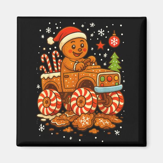 Gingerbread Monster Truck Christmas Snow Cute Xmas マグネット (正面)