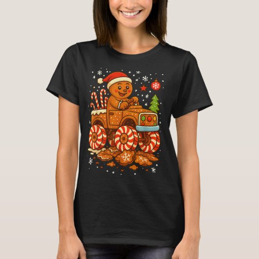 Gingerbread Monster Truck Christmas Snow Cute Xmas Tシャツ (正面)