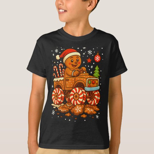 Gingerbread Monster Truck Christmas Snow Cute Xmas Tシャツ (正面)