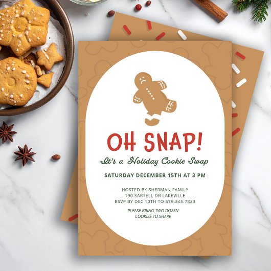 Gingerbread "Oh Snap!" Holiday Cookie Swap 招待状