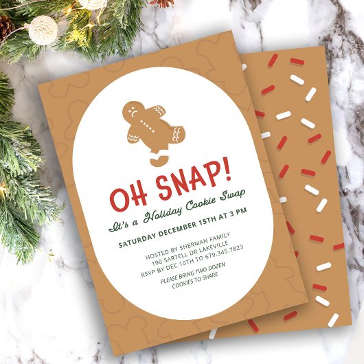 Gingerbread "Oh Snap!" Holiday Cookie Swap 招待状
