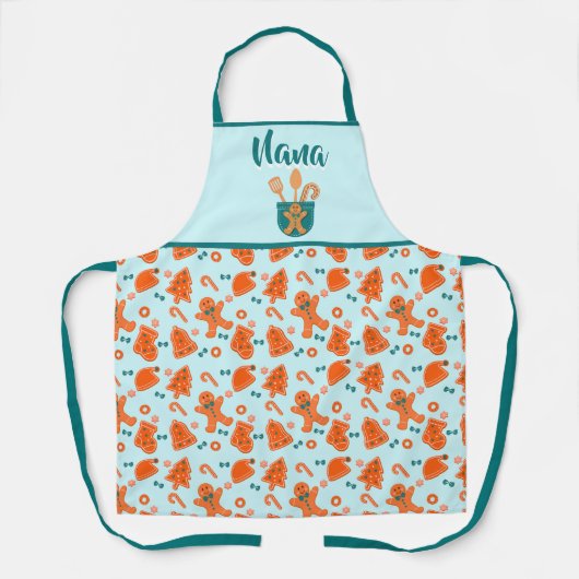 Gingerbread Pattern Grandma Gift Turquoise エプロン (正面)