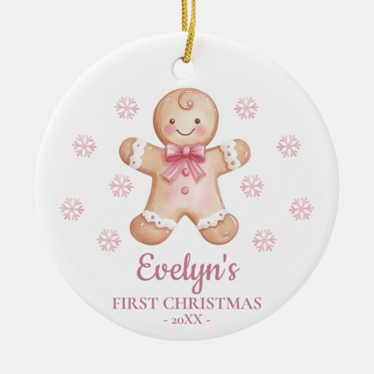 Gingerbread Personalized Girl's First Christmas セラミックオーナメント (正面)