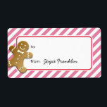 Gingerbread pink stripes custom to from gift tag ラベル<br><div class="desc">Delight your friends and family with these custom holiday gift tags. Personalized it with the giver's name, or leave blank to hand write it in later. Use these stickers for gift bags, boxes, party favors, candy bags, mint tins, jam jars and more! Add your personal touch, make any package looks...</div>
