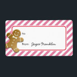 Gingerbread pink stripes custom to from gift tag ラベル<br><div class="desc">Delight your friends and family with these custom holiday gift tags. Personalized it with the giver's name, or leave blank to hand write it in later. Use these stickers for gift bags, boxes, party favors, candy bags, mint tins, jam jars and more! Add your personal touch, make any package looks...</div>