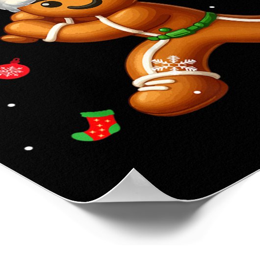 Gingerbread Playing Softball Christmas Player Kids ポスター (角)