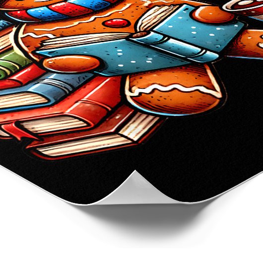 Gingerbread Reading Book Lovers Christmas Bookworm ポスター (角)
