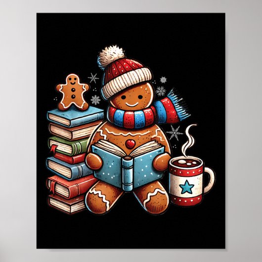 Gingerbread Reading Book Lovers Christmas Bookworm ポスター (正面)