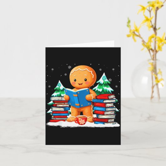 Gingerbread Reading Books Librarians Merry Christm カード (黄色い花)