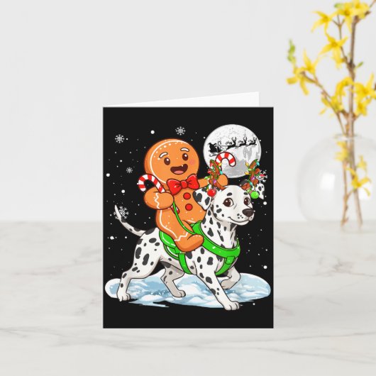 Gingerbread Ridding Dalmatian Reindeer Christmas B カード (黄色い花)