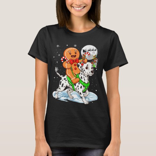 Gingerbread Ridding Dalmatian Reindeer Christmas B Tシャツ (正面)