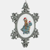 Gingerbread Riding A Dinosaur Santa Christmas スノーフレークピューターオーナメント (左)