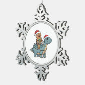 Gingerbread Riding A Dinosaur Santa Christmas スノーフレークピューターオーナメント (右)