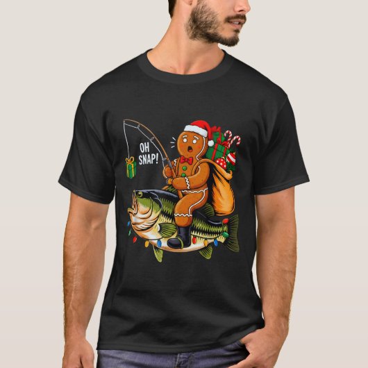 Gingerbread Riding B Fish Christmas Fishing Xmas P Tシャツ (正面)