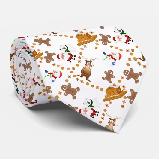 Gingerbread Santa and Snowmen Christmas ネクタイ (ロール)