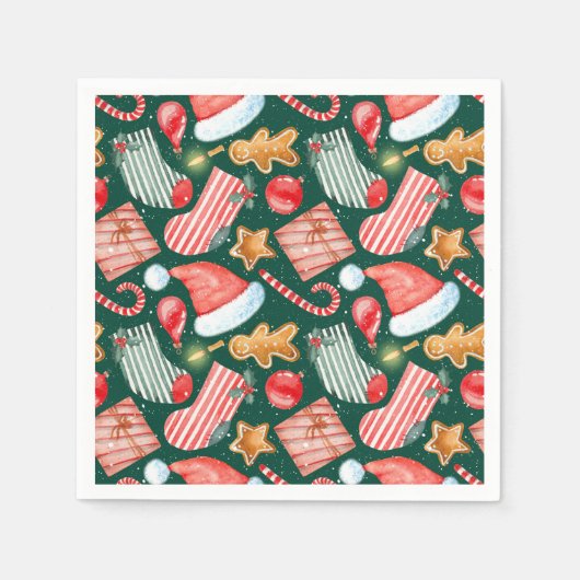 Gingerbread Santa Hat festive pattern watercolor スタンダードカクテルナプキン (正面)