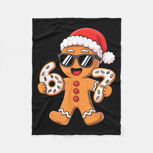 Gingerbread Santa With Sungles Holding 67 Cookies フリースブランケット (正面)