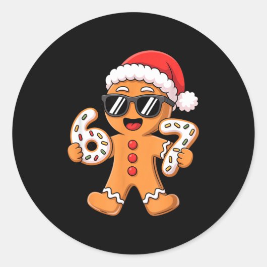 Gingerbread Santa With Sungles Holding 67 Cookies  ラウンドシール (正面)