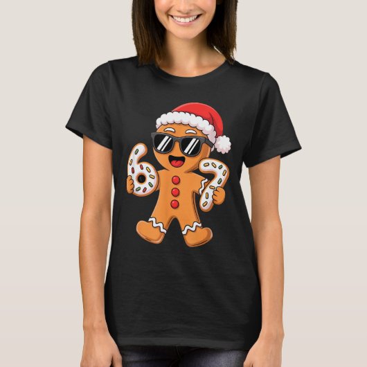 Gingerbread Santa With Sungles Holding 67 Cookies  Tシャツ (正面)