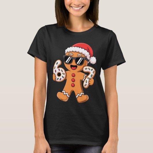 Gingerbread Santa With Sungles Holding 67 Cookies  Tシャツ (正面)