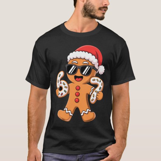 Gingerbread Santa With Sungles Holding 67 Cookies  Tシャツ (正面)