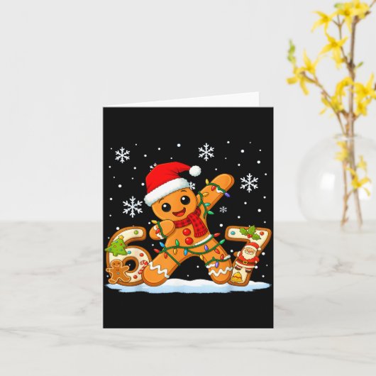Gingerbread Six Seven 67 Meme 6 7 Funny Christmas  カード (黄色い花)