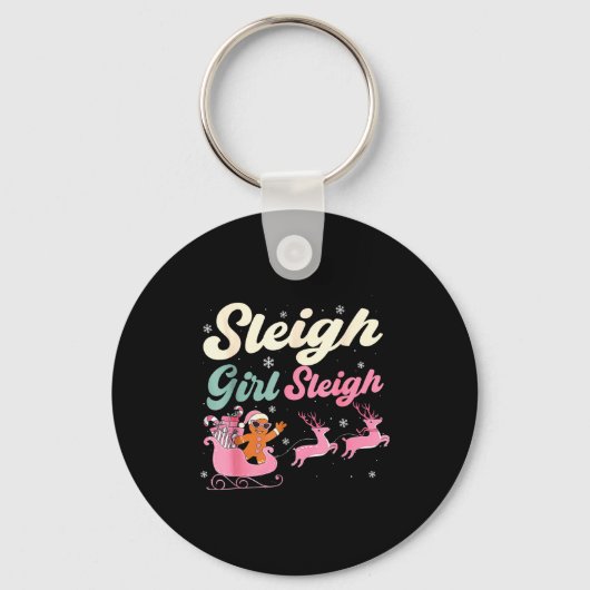 Gingerbread Sleigh Girl Nk Funny Christmas Women G キーホルダー (正面)