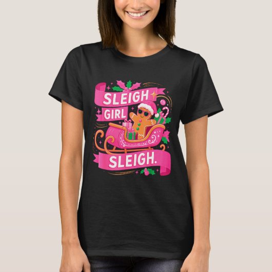 Gingerbread Sleigh Girl Nk Funny Christmas Women G Tシャツ (正面)