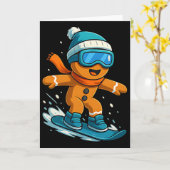 Gingerbread Snowboarder Christmas Holiday Snowboar カード (黄色い花)