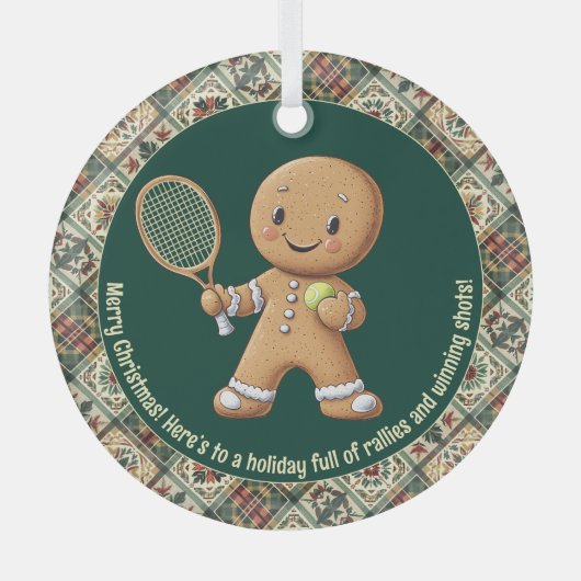 Gingerbread Tennis Grand Slam 🎾🎄custom text ガラスオーナメント (正面)