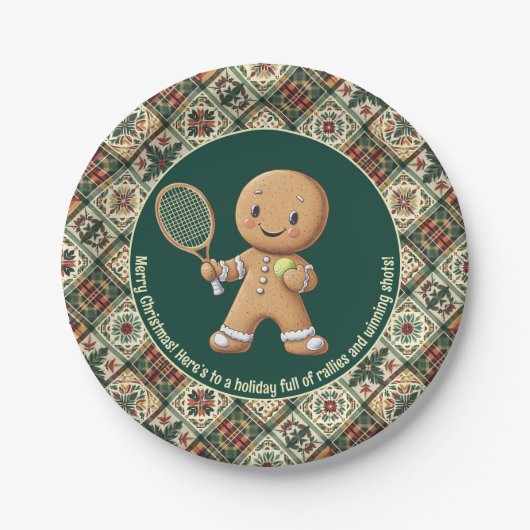Gingerbread Tennis Grand Slam 🎾🎄custom text ペーパープレート (正面)