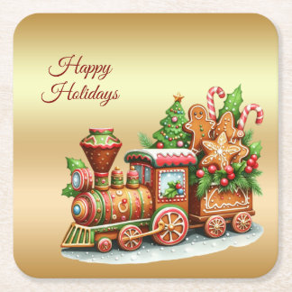 Gingerbread Train Holiday Paper Coaster スクエアペーパーコースター